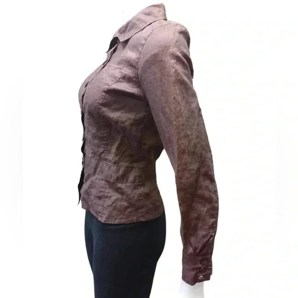 Laura 100% Linen Brown Button Down Long  Sleeve Jacket Size Small - Picture 2 of 7